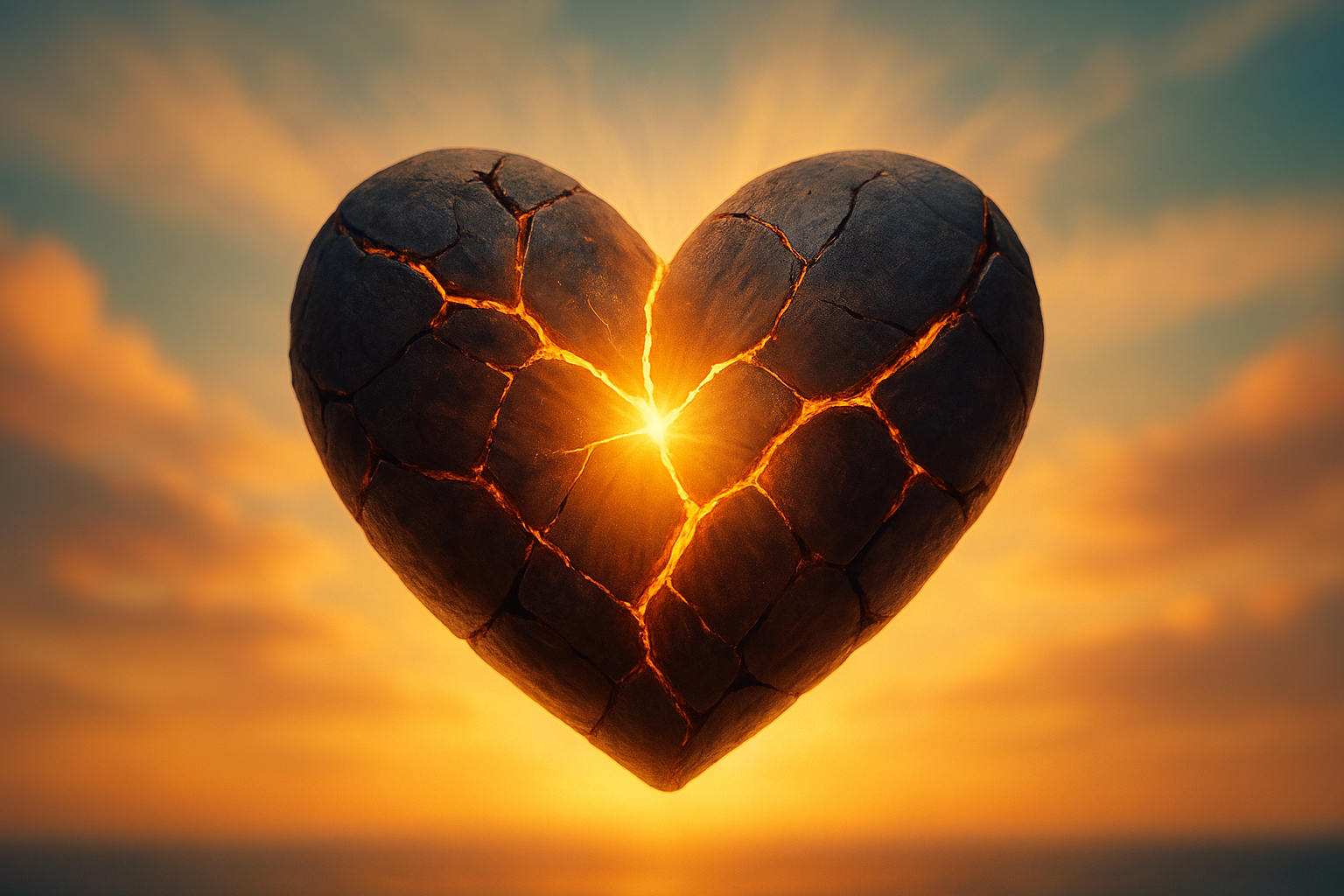 A cracked heart glowing with warm light